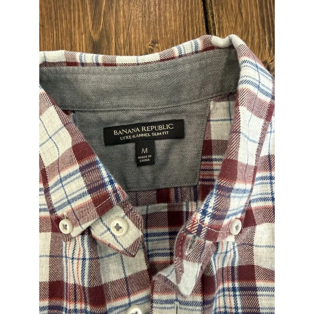 BANANA REPUBLIC Luxe FLANNEL Long Sleeve 100% COTTON Button Up SLIM FIT Medium